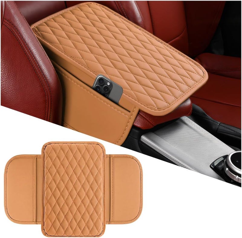 Mandark Car Center Console Cover, Microfiber Leather Vehicle Armrest Protector Cushion with 2 Storage Bags, Auto Interior Arm Rest Seat Box Pad Accessories, Universal for SUV, Sedan, Truck (Orange) - Image 1